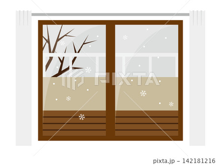 雪の降る冬の窓のイラスト｜雪景色と冬の暮らし 142181216