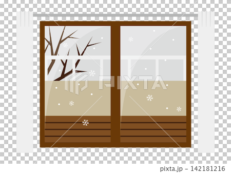 雪の降る冬の窓のイラスト｜雪景色と冬の暮らし 142181216