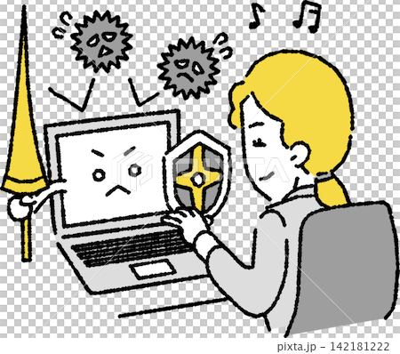 An illustration of a business person (female) who has taken information security measures and computer virus protection seriously. An illustration of a business person (female) who has taken information security measures and computer virus protection seriously. 142181222