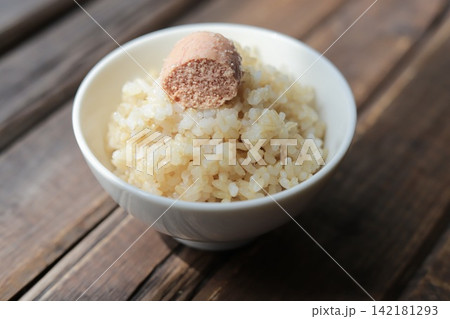 焼きたらこを乗せた柔らかくしっとり炊いた玄米ご飯 焼きたらこを乗せた柔らかくしっとり炊いた玄米ご飯 142181293