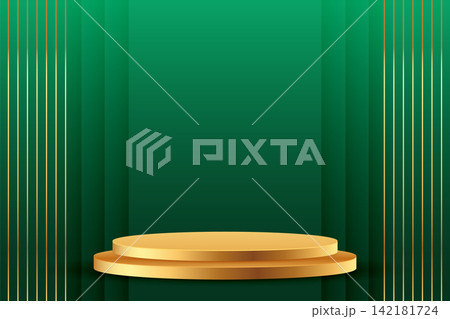 realistic golden platform on green background for advertisement 142181724