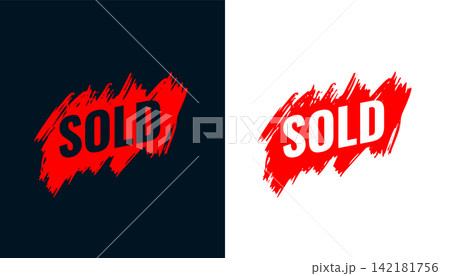set of modern just sold label with brush stroke effect set of modern just sold label with brush stroke effect 142181756