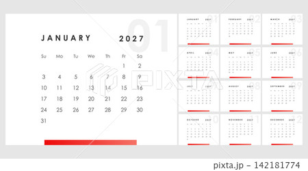 simple 2027 monthly planner calendar template design 142181774
