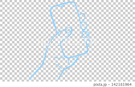 Hand-drawn illustration of a hand holding a smartphone Hand-drawn illustration of a hand holding a smartphone 142181964