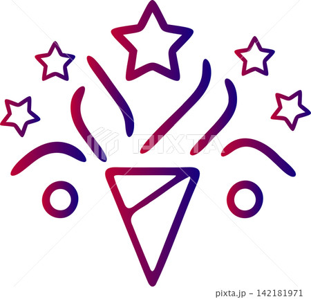 New Year's fireworks. A single-element firework explosion with gradient sparks, minimalist flat colorful style, isolated on a transparent background. 142181971