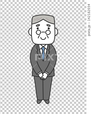 A senior male office worker stands with his hands clasped in front of him. A senior male office worker stands with his hands clasped in front of him. 142182034