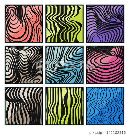 Abstract wavy lines creating modern optical illusion patterns Abstract wavy lines creating modern optical illusion patterns 142182316