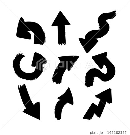Hand drawn brush stroke arrows pointing various directions Hand drawn brush stroke arrows pointing various directions 142182335