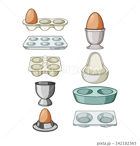 Egg holders and cups collection for breakfast Egg holders and cups collection for breakfast 142182365
