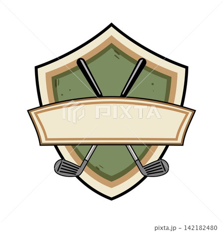 Golf club shield design with blank banner Golf club shield design with blank banner 142182480