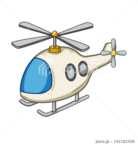 Toy helicopter cartoon drawing with main and tail rotors Toy helicopter cartoon drawing with main and tail rotors 142182508