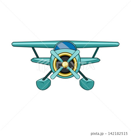 Small propeller plane flying in a children's cartoon style 142182515