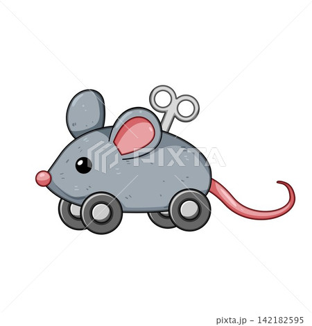 Wind up toy mouse on wheels moving 142182595