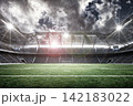 Empty Football Stadium with Cloudy Sky 142183022