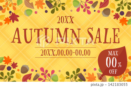 紅葉と木の実の黄色オータムセールテンプレート2_横 紅葉と木の実の黄色オータムセールテンプレート2_横 142183055