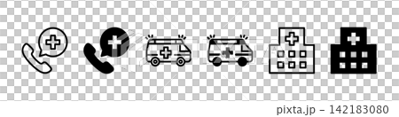 119 Ambulance Hospital Icon Set 119 Ambulance Hospital Icon Set 142183080