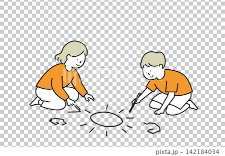 Children playing by drawing graffiti Children playing by drawing graffiti 142184034