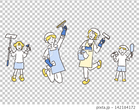 大掃除をする家族のイラスト 大掃除をする家族のイラスト 142184172