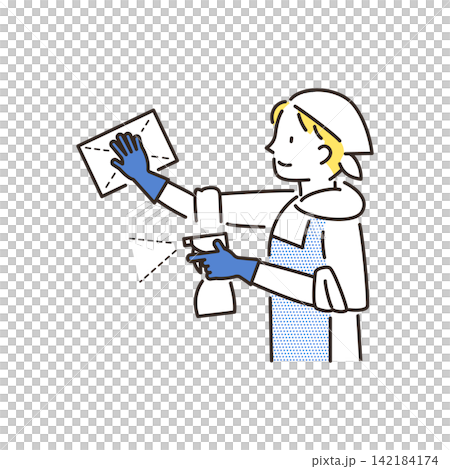 Illustration of a man wiping surfaces. Illustration of a man wiping surfaces. 142184174