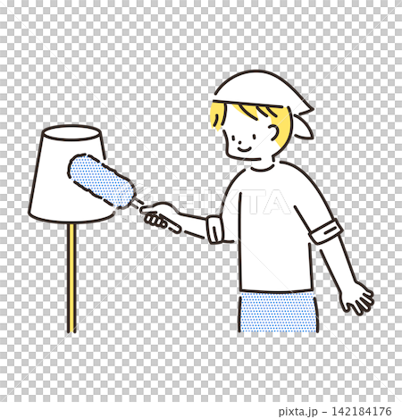 An illustration of a boy cleaning with a handheld mop. An illustration of a boy cleaning with a handheld mop. 142184176