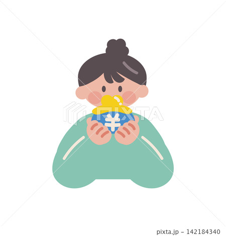 お財布を両手で持つ女性イラスト人物ベクター お財布を両手で持つ女性イラスト人物ベクター 142184340