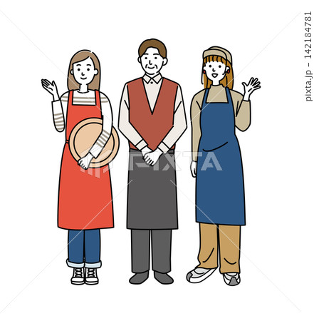 カフェスタッフの若い女性とミドル世代の男性 カフェスタッフの若い女性とミドル世代の男性 142184781