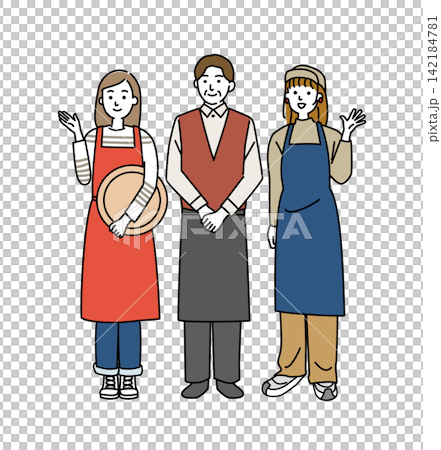 カフェスタッフの若い女性とミドル世代の男性 カフェスタッフの若い女性とミドル世代の男性 142184781