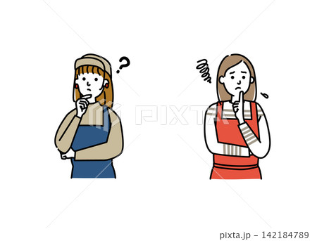 困り顔のカフェスタッフの若い女性 142184789