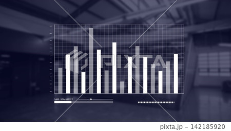 Displaying semi-transparent vertical bar chart and grid overlay in warehouse showing slider handle Displaying semi-transparent vertical bar chart and grid overlay in warehouse showing slider handle 142185920