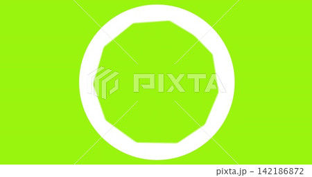 Showing white circular ring with inner faceted octagon on lime-green digital canvas, bold geometry Showing white circular ring with inner faceted octagon on lime-green digital canvas, bold geometry 142186872