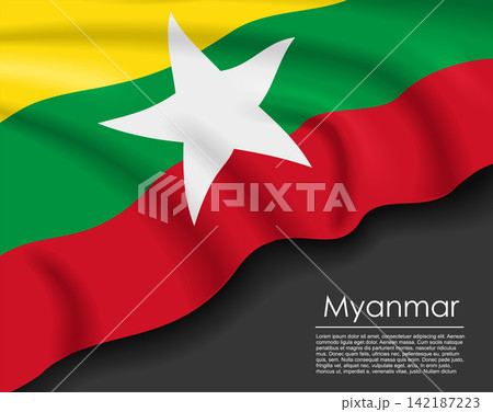 Myanmar waving flag template for national day or travel concept. Vector illustration. Myanmar waving flag template for national day or travel concept. Vector illustration. 142187223