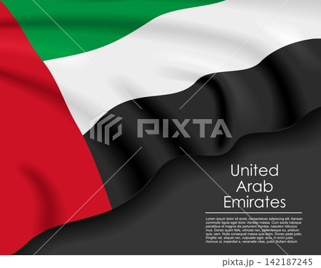 United Arab Emirates waving flag template for national day or travel concept. Vector illustration. United Arab Emirates waving flag template for national day or travel concept. Vector illustration. 142187245