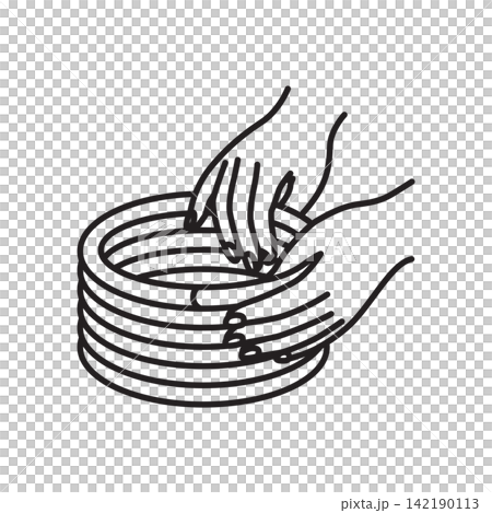 Line art icon depicting hands layering clay coils to build a ceramic vessel. Line art icon depicting hands layering clay coils to build a ceramic vessel. 142190113