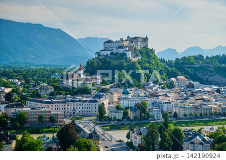 Salzburg Cathedral church below Hohensalzburg Fortress in Austria Salzburg Cathedral church below Hohensalzburg Fortress in Austria 142190924