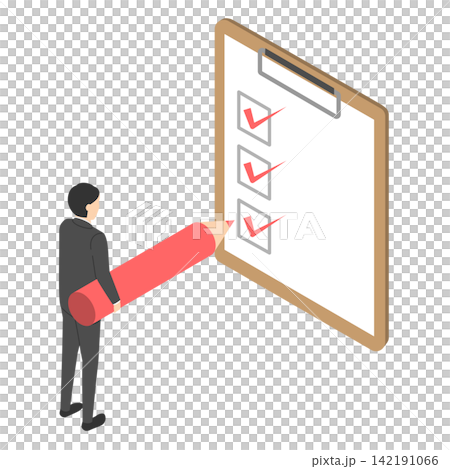 A male office worker using an isometric checklist. A male office worker using an isometric checklist. 142191066