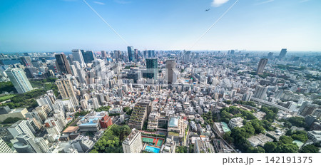 Aerial view of dense Tokyo cityscape and skyline with blue sky, Japan Aerial view of dense Tokyo cityscape and skyline with blue sky, Japan 142191375