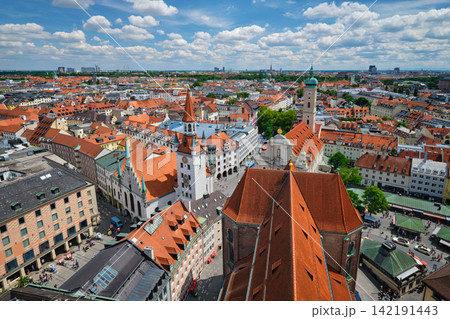 Munich Old Town Hall and Heiliggeistkirche aerial perspective Germany 142191443