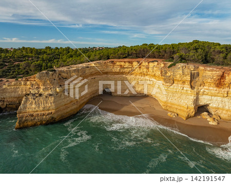 Drone View of the Beach Cove Beside Benagil Cave Drone View of the Beach Cove Beside Benagil Cave 142191547
