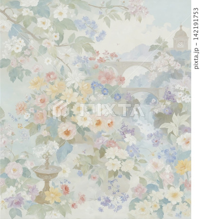 Large bundle of impressionist watercolor floral and landscape seamless pattern swatches Large bundle of impressionist watercolor floral and landscape seamless pattern swatches 142191753