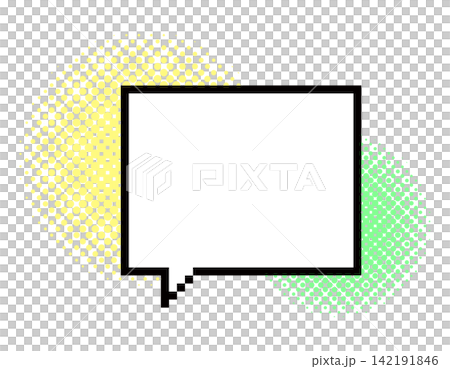 A pop-style speech bubble frame with yellow and light green polka dots; a vertically elongated frame. 142191846