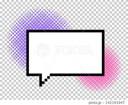 A pop-style speech bubble frame with purple and pink polka dots. Horizontal frame. A pop-style speech bubble frame with purple and pink polka dots. Horizontal frame. 142191847