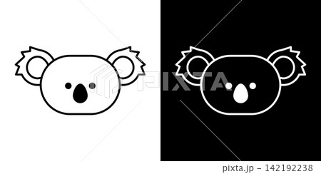 コアラの顔のアイコン。白と黒のモノクロベクターイラストセット 142192238
