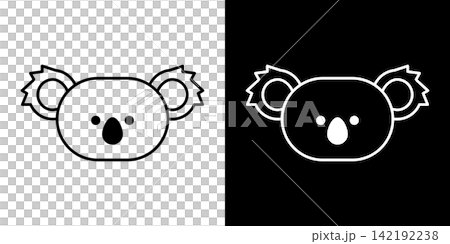 コアラの顔のアイコン。白と黒のモノクロベクターイラストセット 142192238