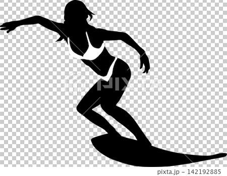 Silhouette illustration of a woman surfing on rough waves Silhouette illustration of a woman surfing on rough waves 142192885