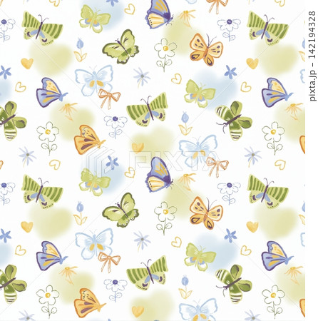 Large set of soft pastel baby floral and cute nursery seamless pattern swatches 142194328