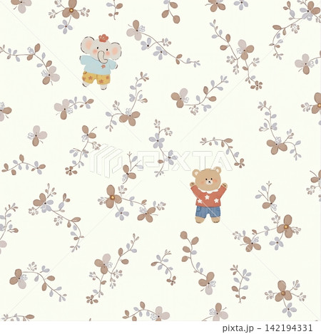 Large set of soft pastel baby floral and cute nursery seamless pattern swatches 142194331