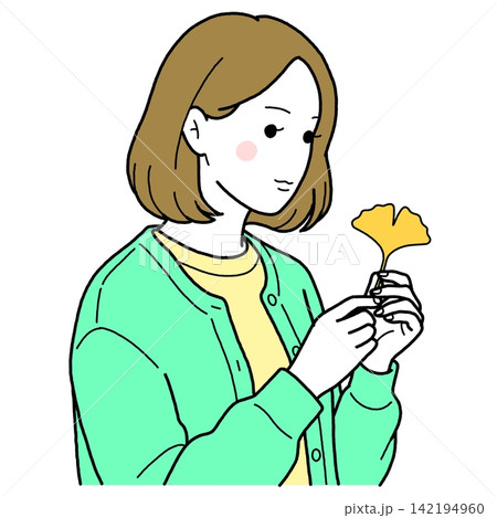 女性とイチョウ 女性とイチョウ 142194960