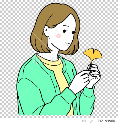 女性とイチョウ 女性とイチョウ 142194960