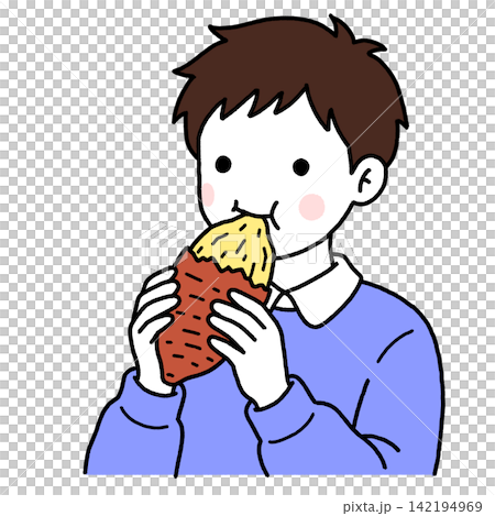 A boy eating a roasted sweet potato A boy eating a roasted sweet potato 142194969