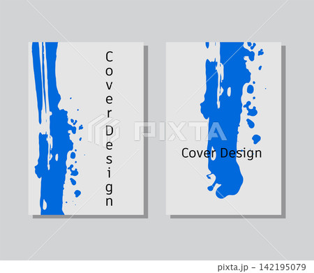 Blue ink brush stroke on white background. Japanese style. Vector illustration of grunge wave stains. Vector brushes. 142195079